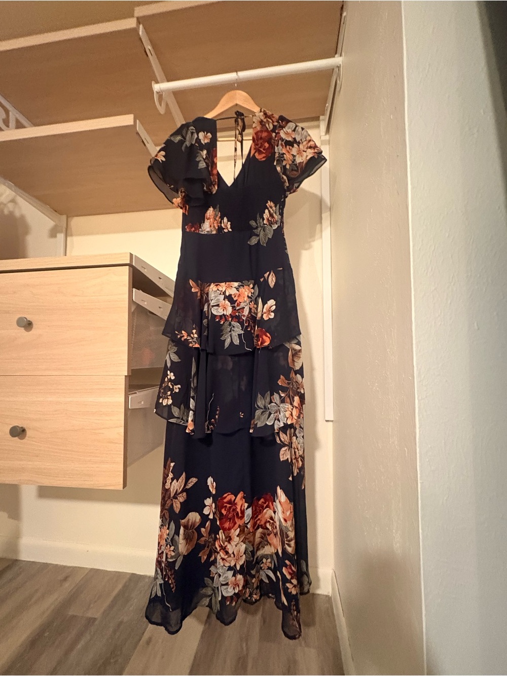 Lulu’s Midnight Mood Navy Blue Floral Print Tiered Maxi Dress - Picture 3 of 4